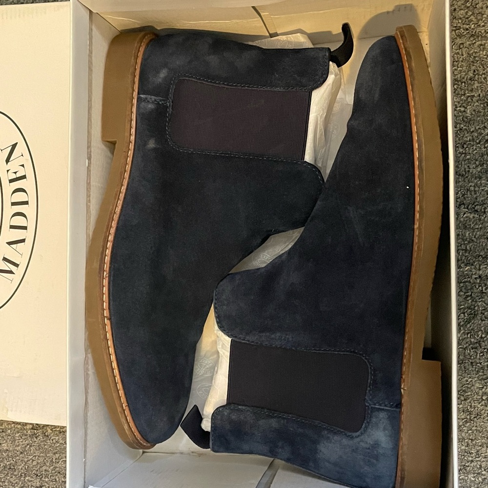 Steve Madden Chelsea Boots Men’s Size 11.5 Navy Blue Suede - Picture 6 of 9